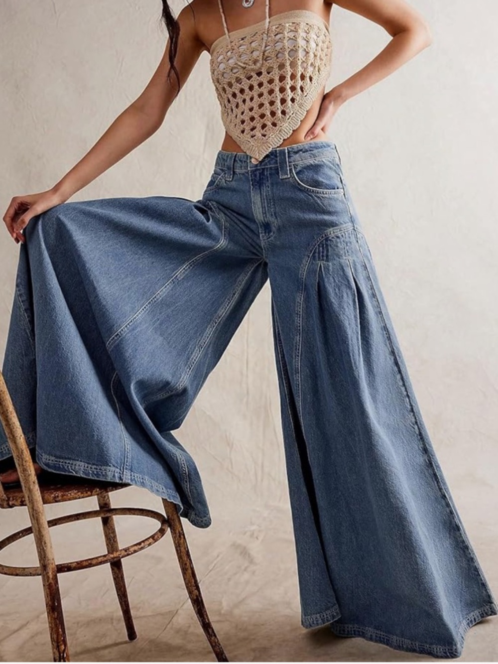Gorgeous! Boho vibes Wide Leg Blue Denim Jeans